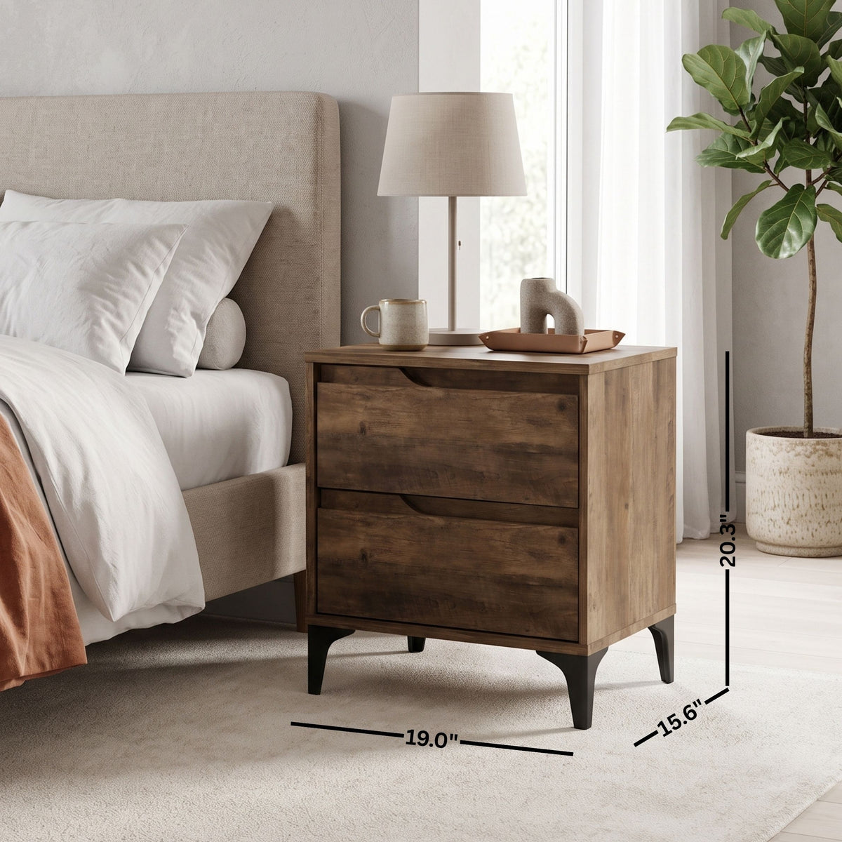 Galano Modern 2-Drawer Nightstand & Side Table for Bedroom or Living Room