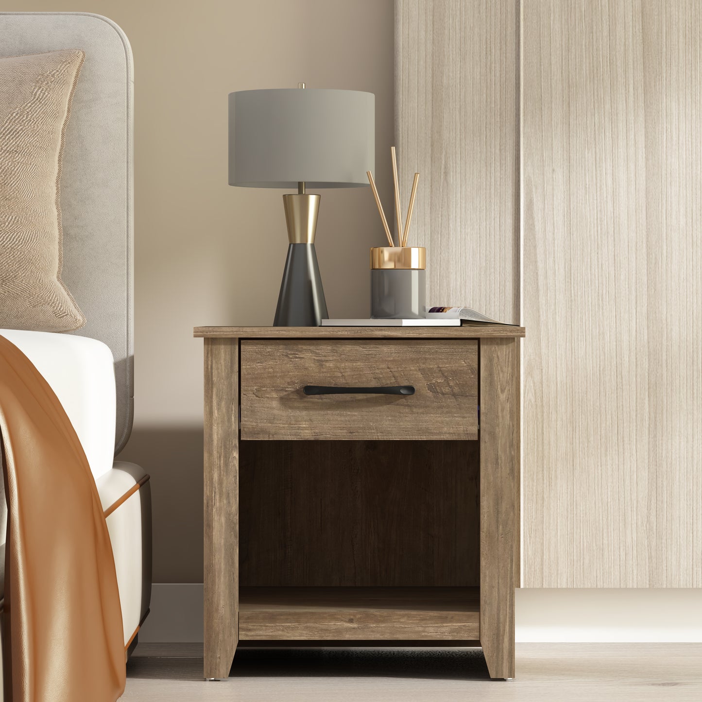 Galano Modern 1-Drawer Nightstand with Open Storage (Set of 2) 18.9" W × 16.5" D × 20.3" H