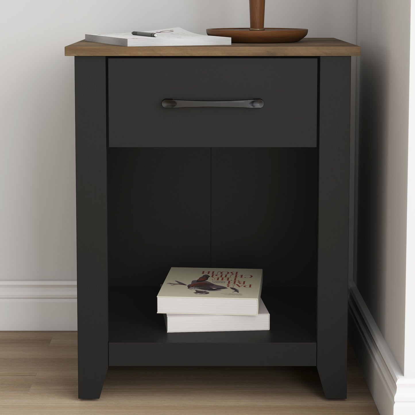 Galano Modern 1-Drawer Nightstand with Open Storage (Set of 2) 18.9" W × 16.5" D × 20.3" H