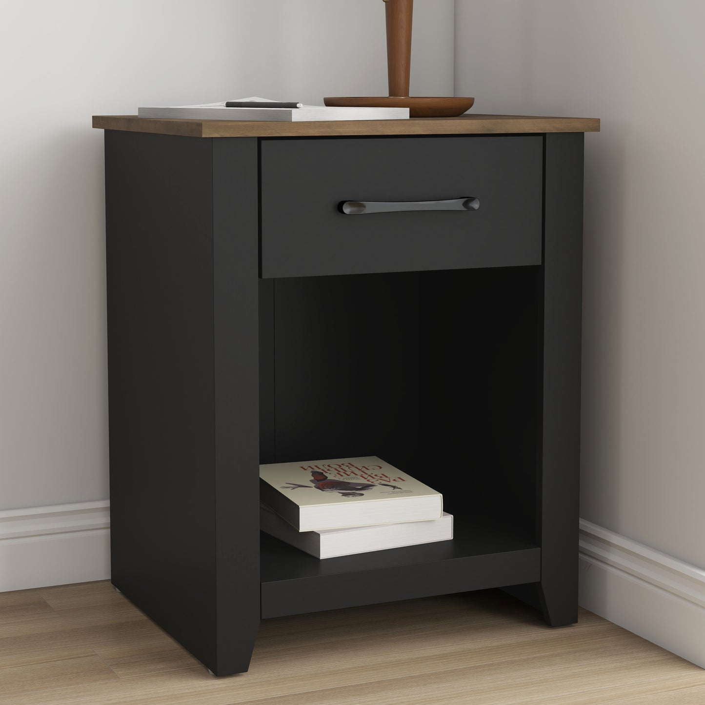 Galano Modern 1-Drawer Nightstand with Open Storage (Set of 2) 18.9" W × 16.5" D × 20.3" H