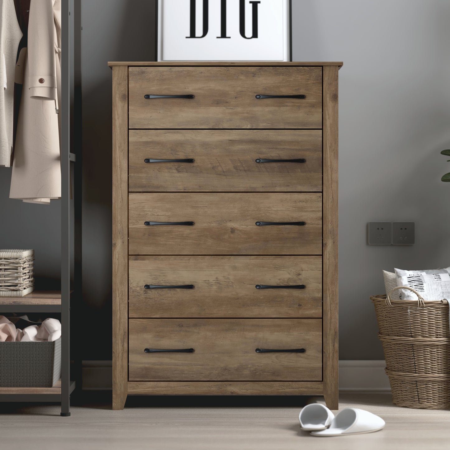 Galano 5-Drawer Dresser with Interlock Safety 31.1" W × 16.3" D × 46.7" H