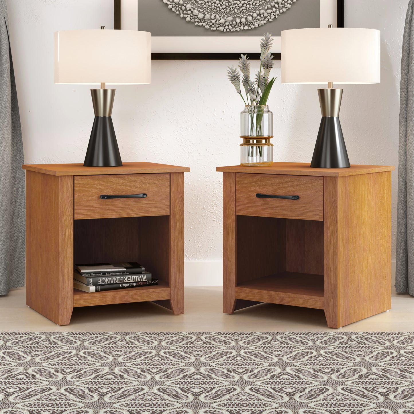 Galano Modern 1-Drawer Nightstand with Open Storage (Set of 2) 18.9" W × 16.5" D × 20.3" H