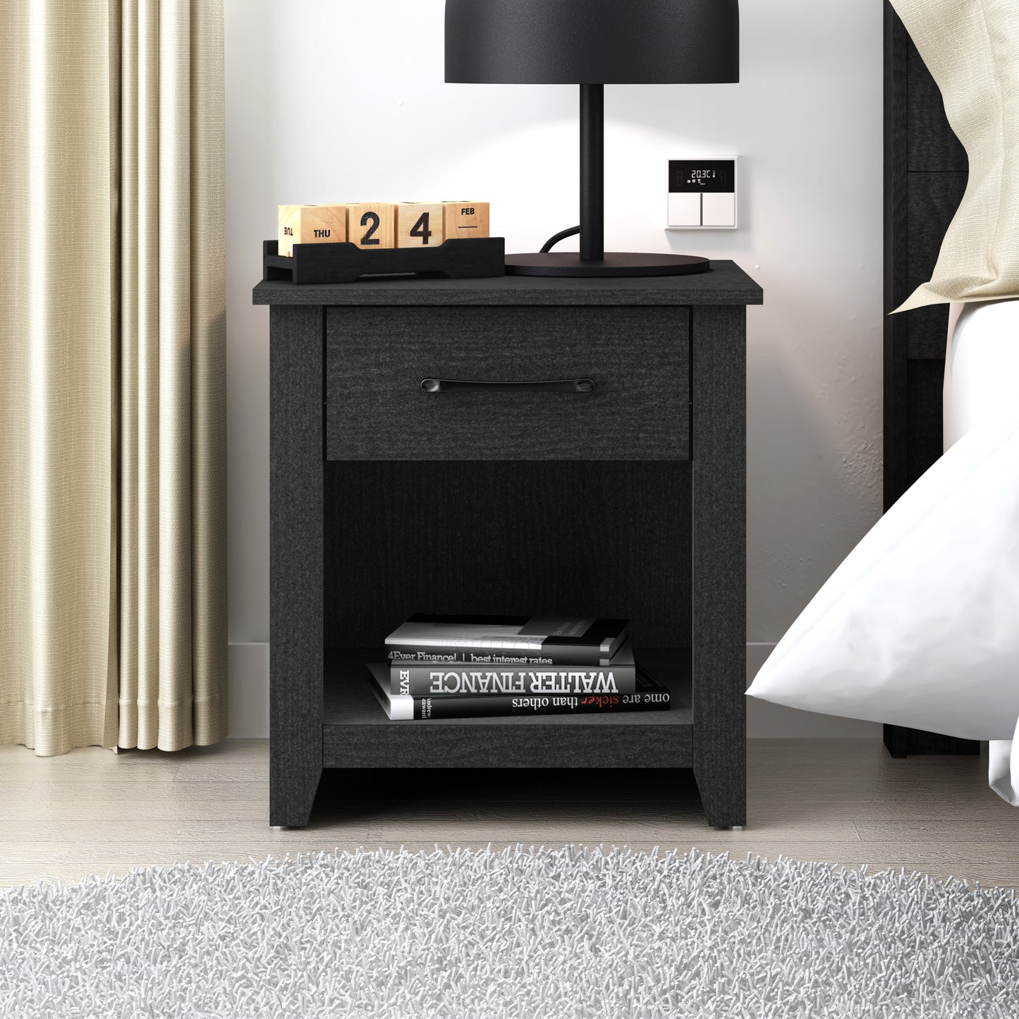 Galano Modern 1-Drawer Nightstand with Open Storage (Set of 2) 18.9" W × 16.5" D × 20.3" H