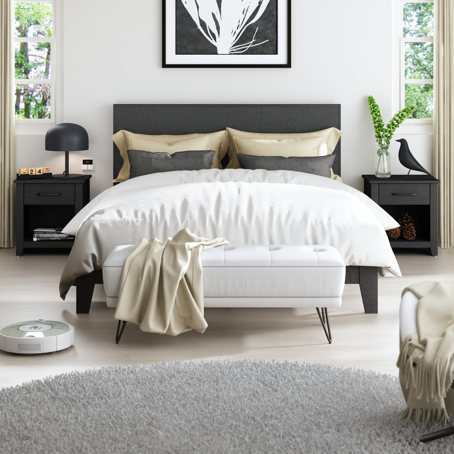 Galano Modern 1-Drawer Nightstand with Open Storage (Set of 2) 18.9" W × 16.5" D × 20.3" H