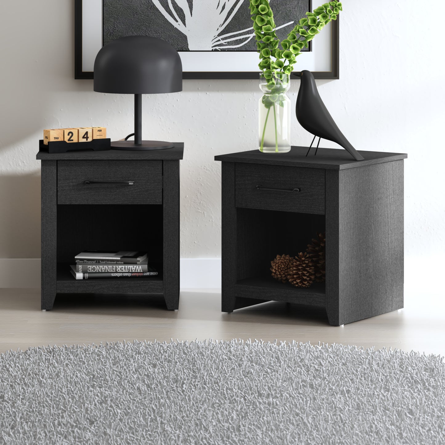 Galano Modern 1-Drawer Nightstand with Open Storage (Set of 2) 18.9" W × 16.5" D × 20.3" H