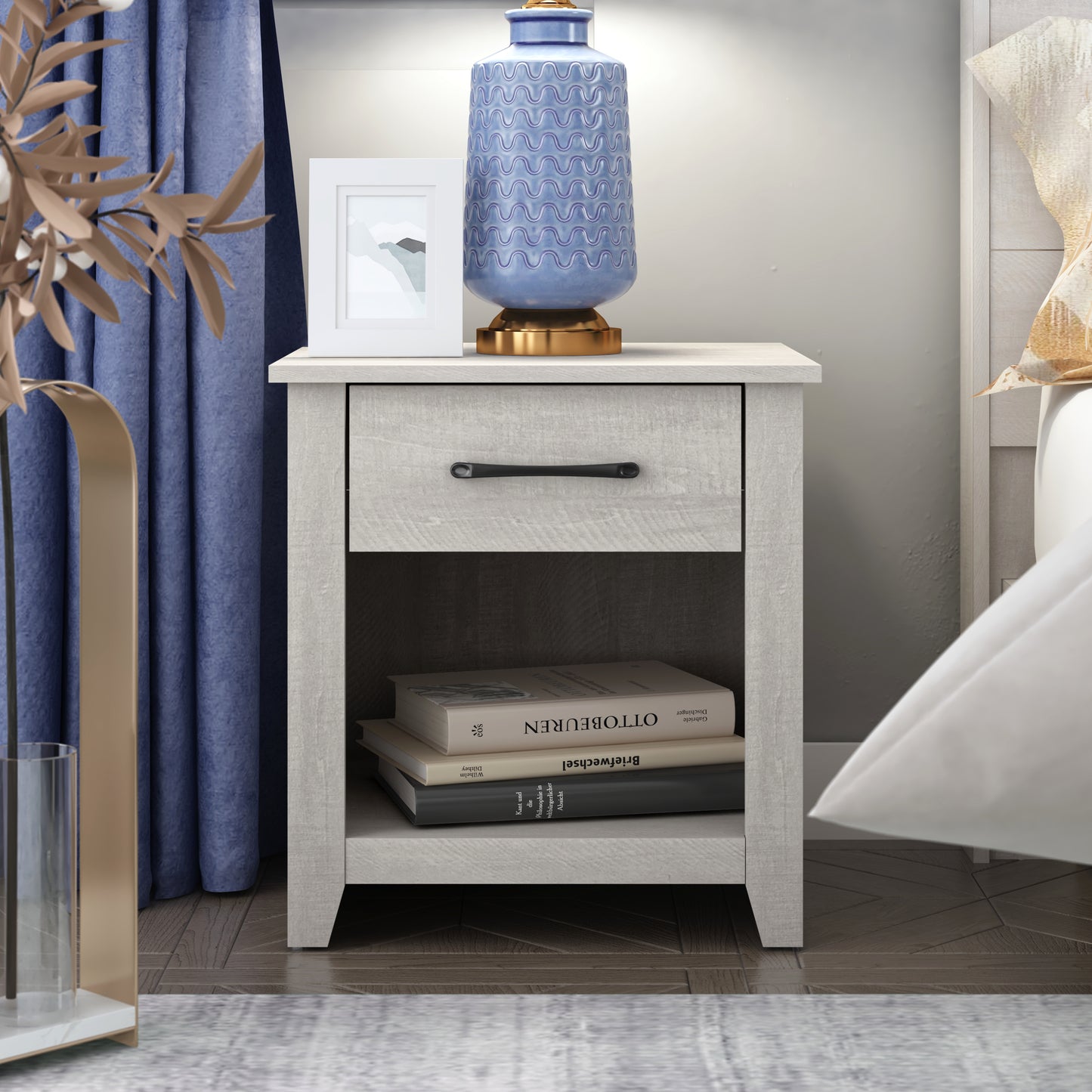 Galano Modern 1-Drawer Nightstand with Open Storage (Set of 2) 18.9" W × 16.5" D × 20.3" H
