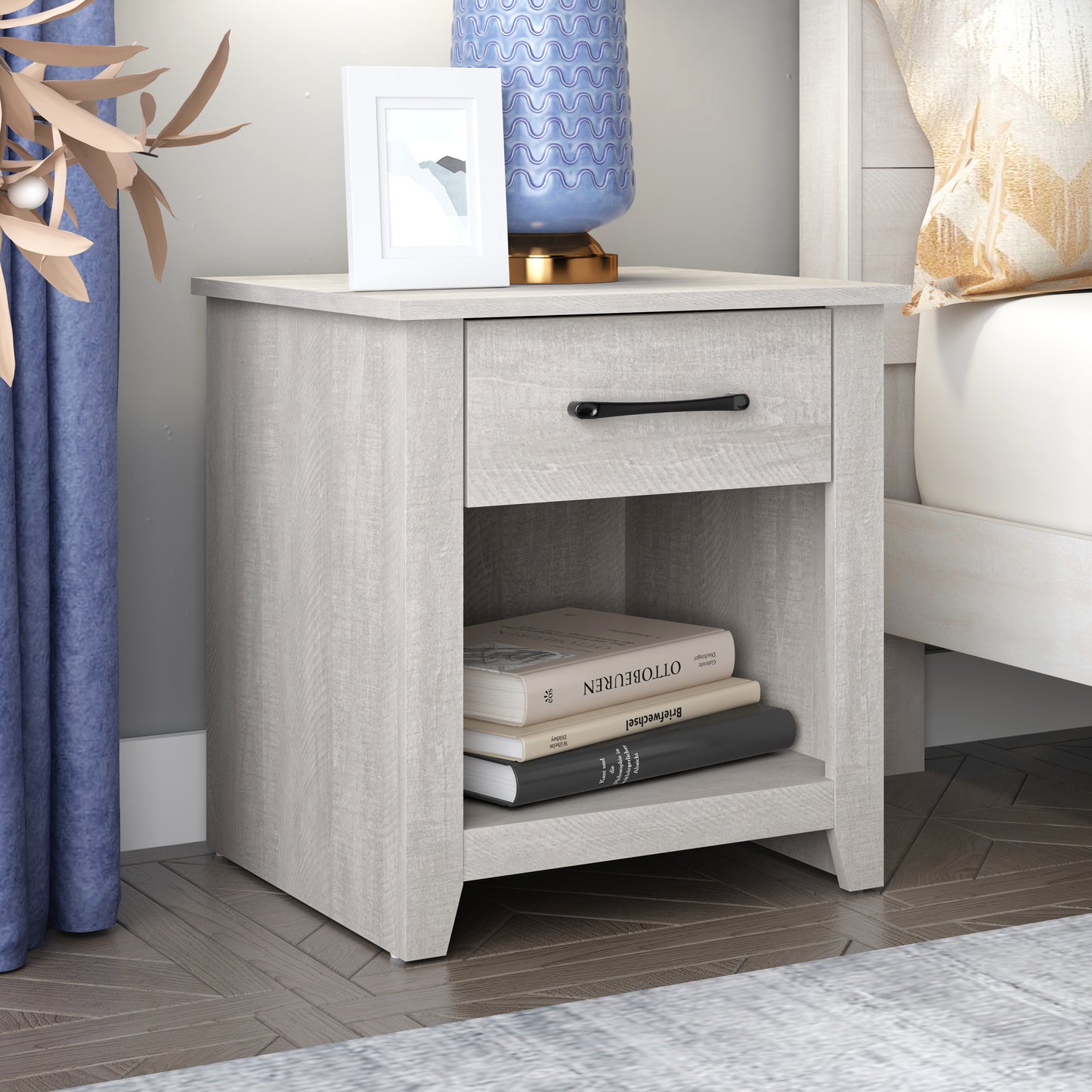 Galano Modern 1-Drawer Nightstand with Open Storage (Set of 2) 18.9" W × 16.5" D × 20.3" H