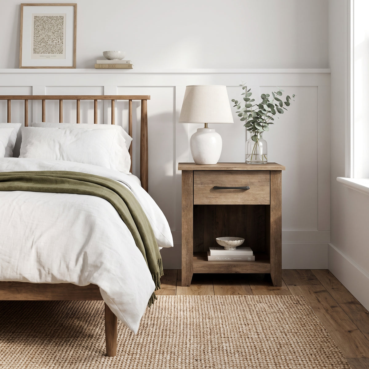 Galano Set of 2 Modern 1-Drawer Nightstands with Open Storage Shelf, 18.9" W x 16.5" D x 20.3" H