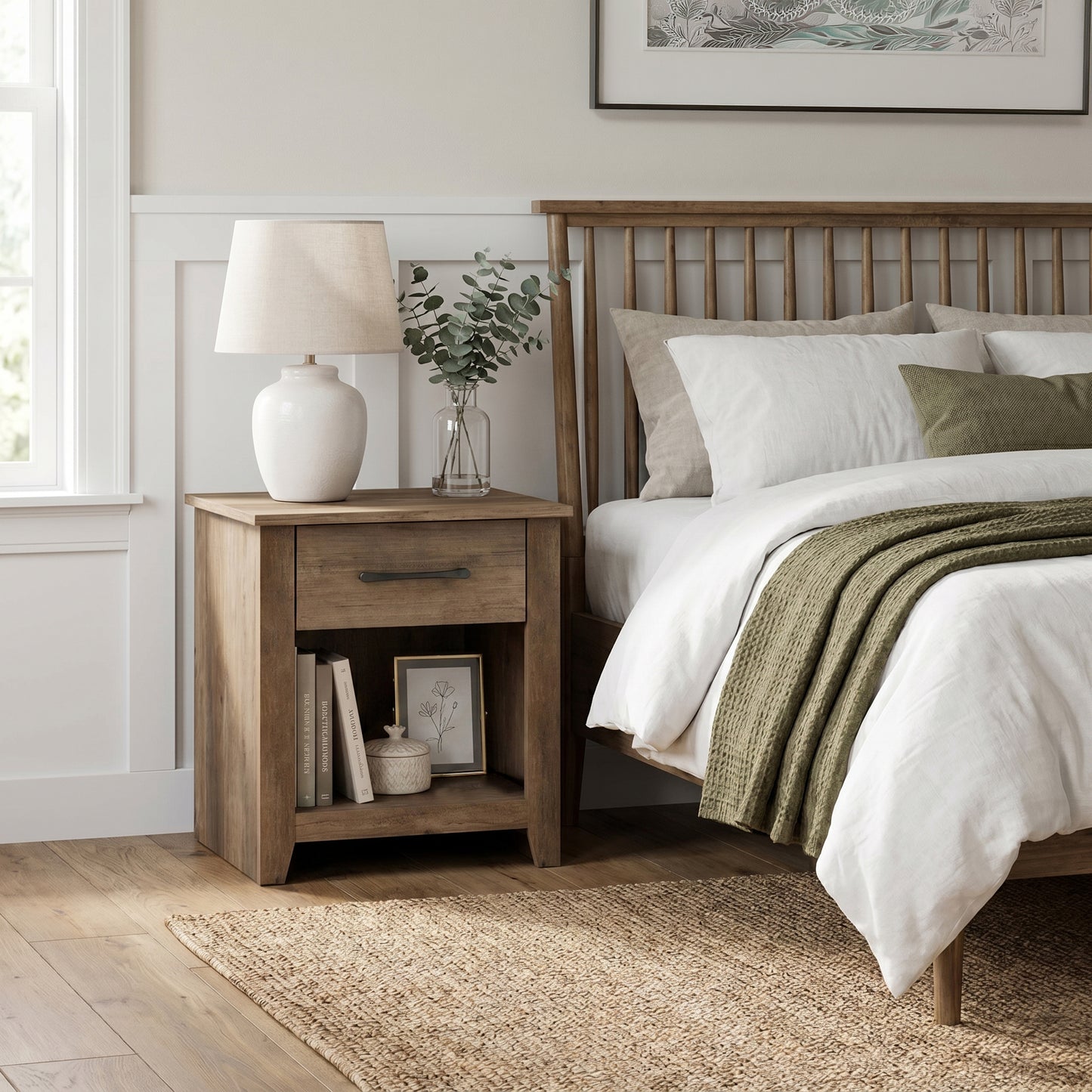Galano Set of 2 Modern 1-Drawer Nightstands with Open Storage Shelf, 18.9" W x 16.5" D x 20.3" H