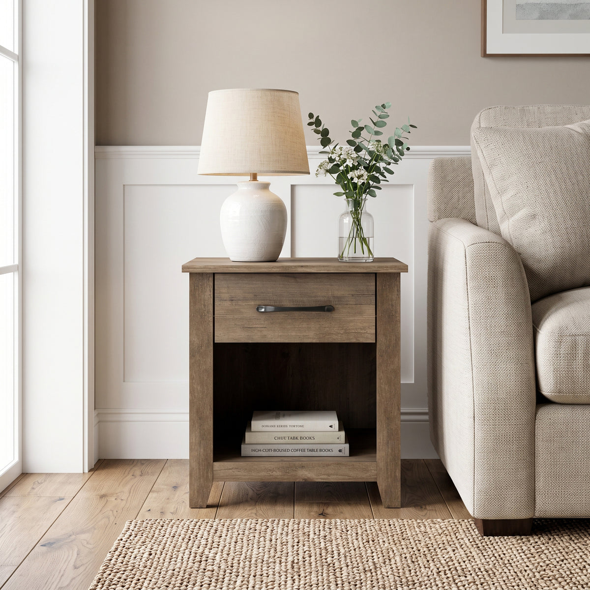 Galano Set of 2 Modern 1-Drawer Nightstands with Open Storage Shelf, 18.9" W x 16.5" D x 20.3" H