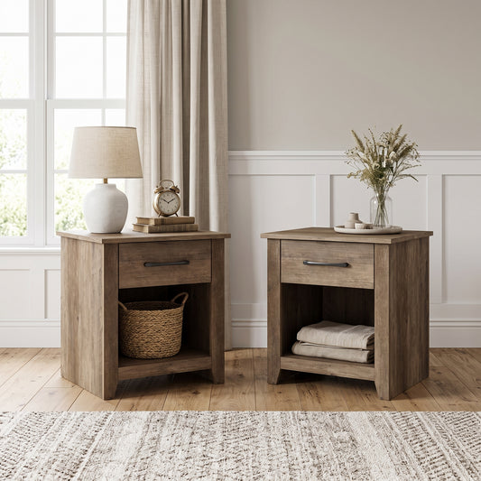 Galano Set of 2 Modern 1-Drawer Nightstands with Open Storage Shelf, 18.9" W x 16.5" D x 20.3" H