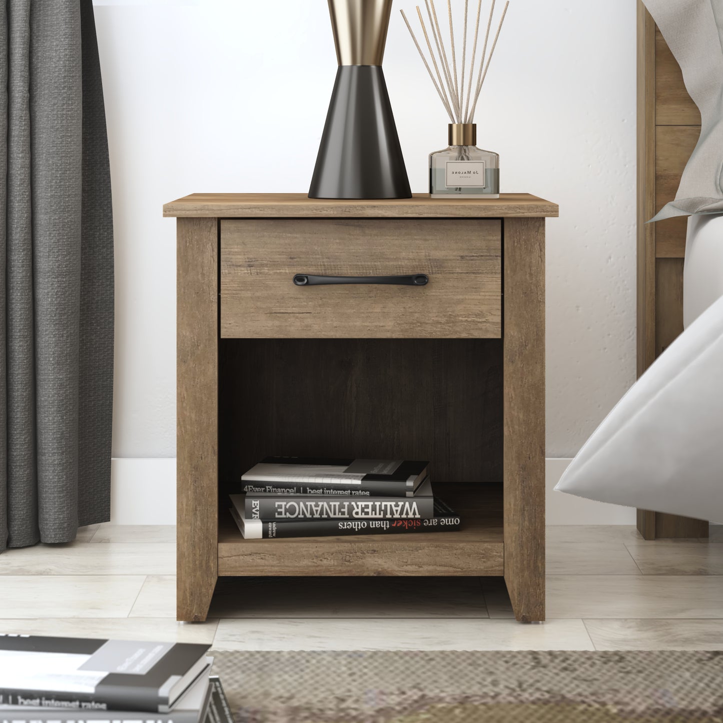 Galano Modern 1-Drawer Nightstand with Open Storage (Set of 2) 18.9" W × 16.5" D × 20.3" H