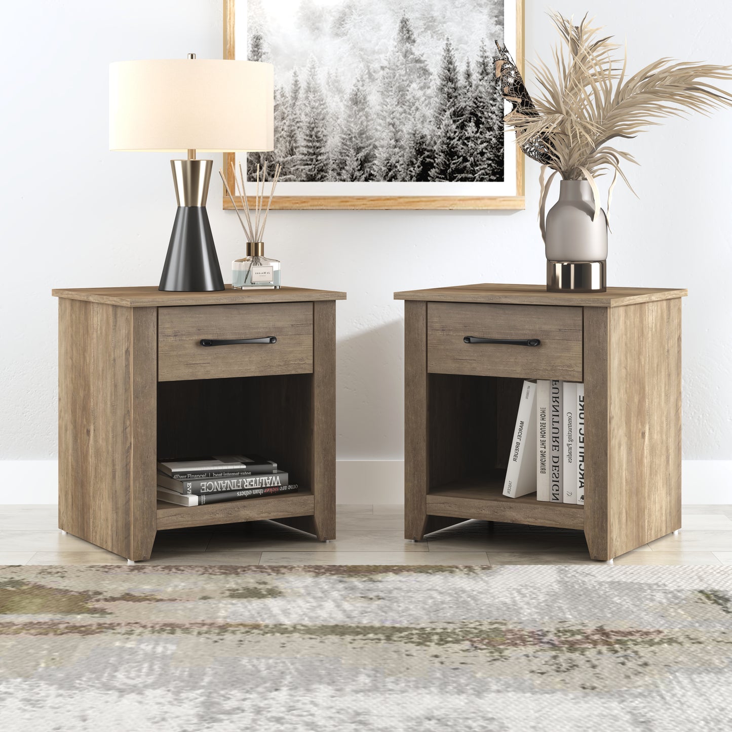Galano Modern 1-Drawer Nightstand with Open Storage (Set of 2) 18.9" W × 16.5" D × 20.3" H