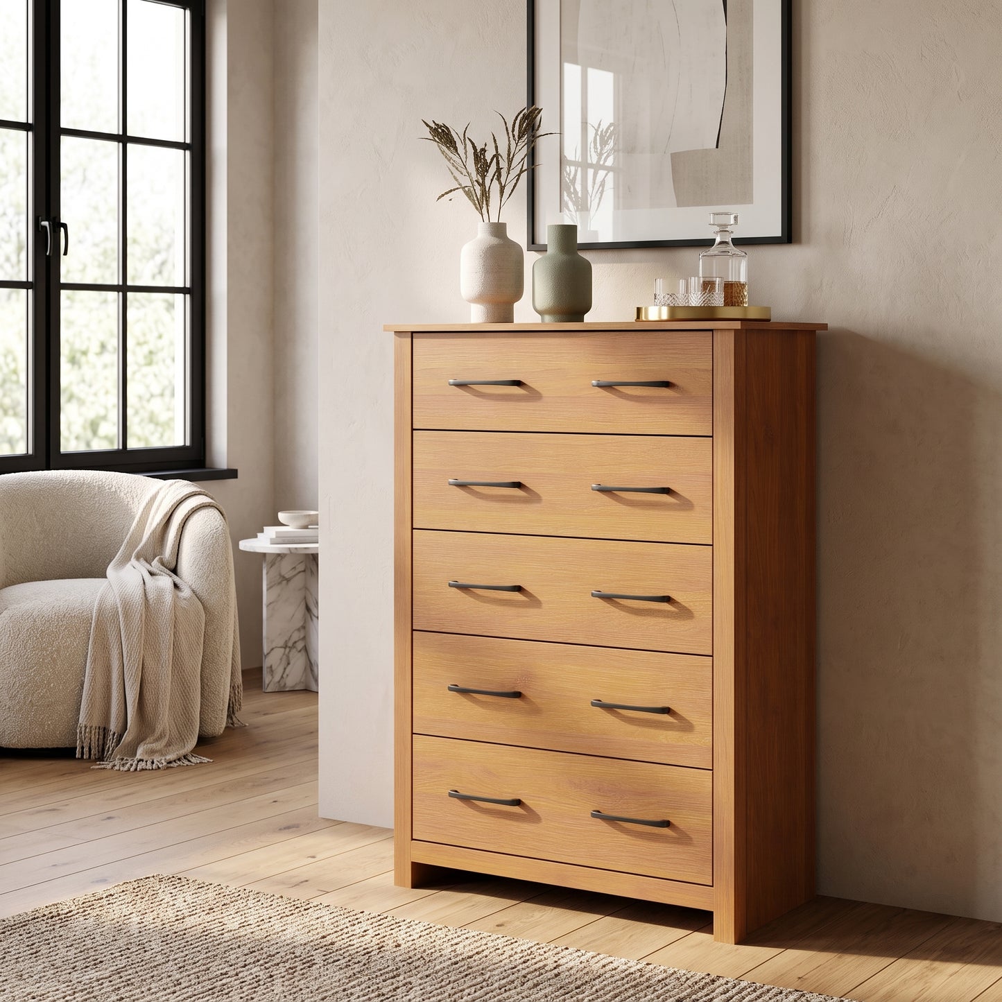 Galano 5-Drawer Tall Dresser for Bedroom with Interlocking Drawers & Anti-Tip Kit, 31.1" Wide