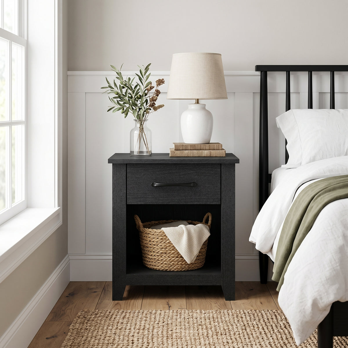 Galano Set of 2 Modern 1-Drawer Nightstands with Open Storage Shelf, 18.9" W x 16.5" D x 20.3" H