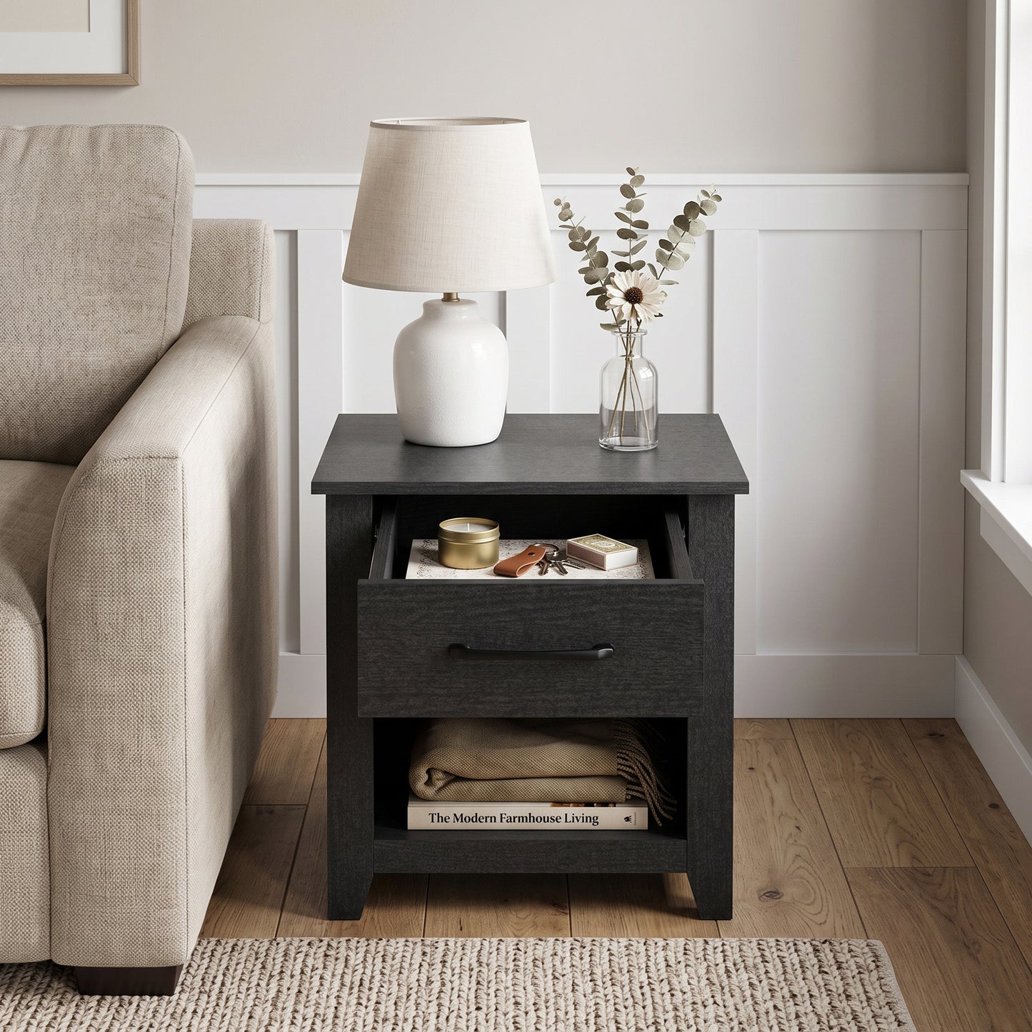 Galano Set of 2 Modern 1-Drawer Nightstands with Open Storage Shelf, 18.9" W x 16.5" D x 20.3" H