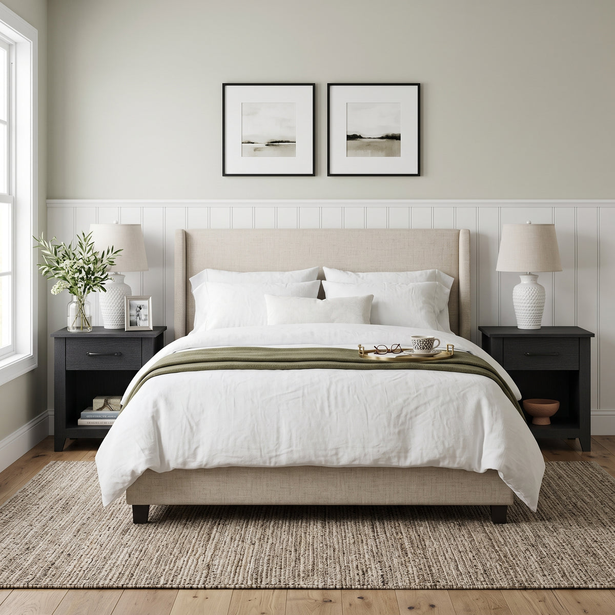 Galano Set of 2 Modern 1-Drawer Nightstands with Open Storage Shelf, 18.9" W x 16.5" D x 20.3" H