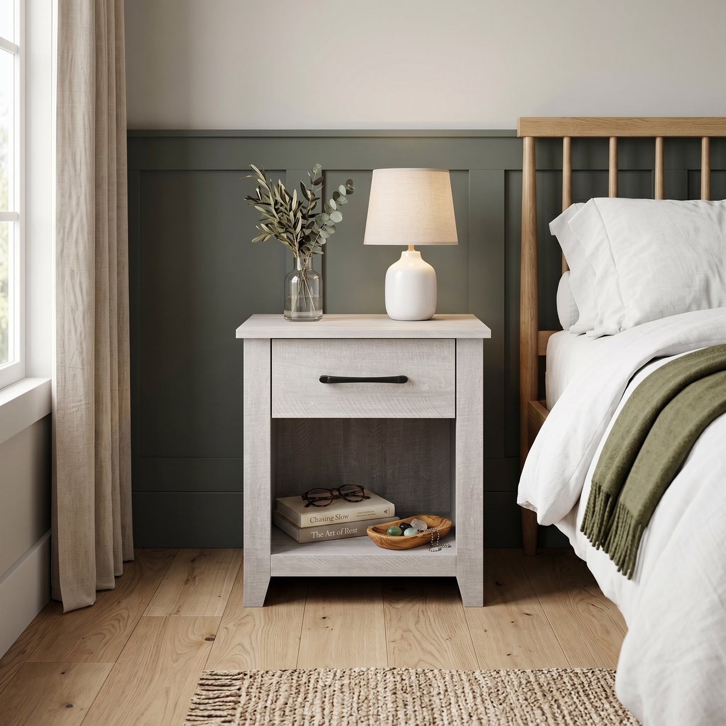 Galano Set of 2 Modern 1-Drawer Nightstands with Open Storage Shelf, 18.9" W x 16.5" D x 20.3" H