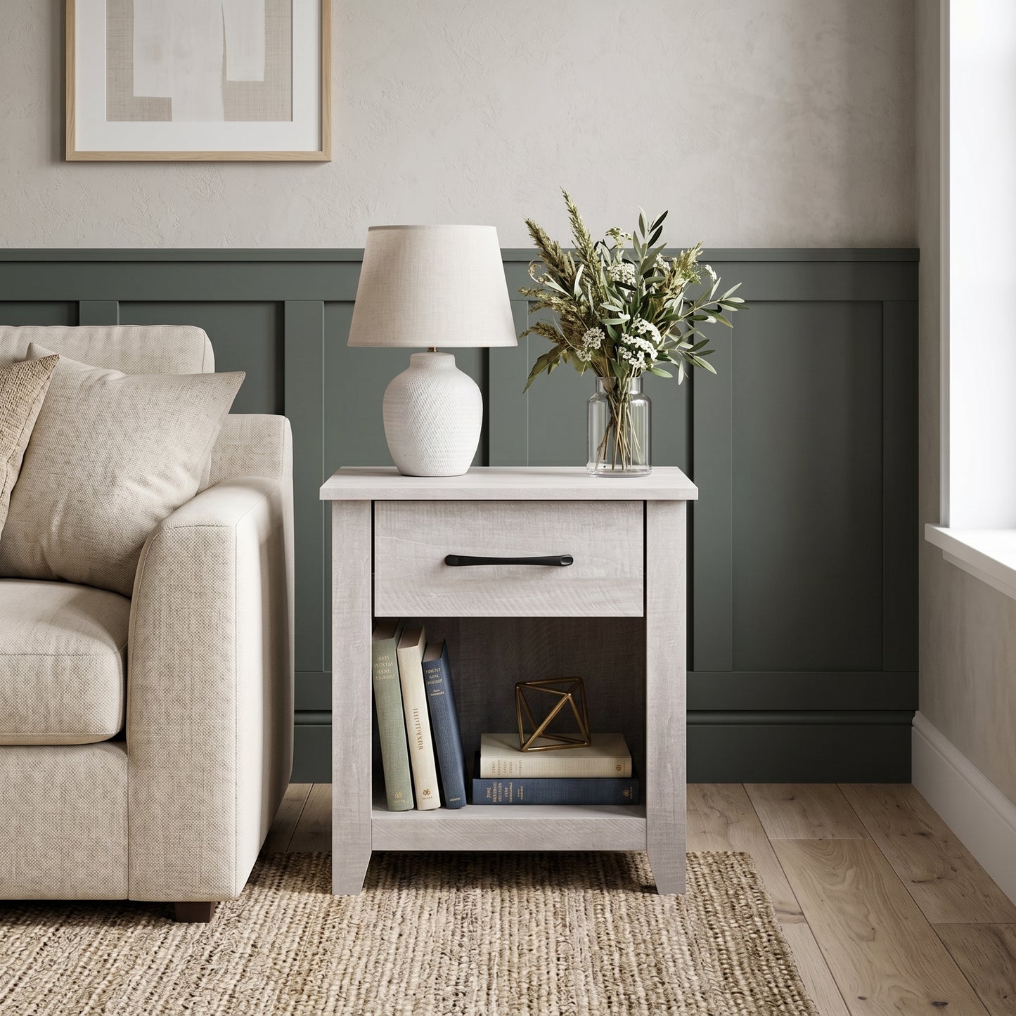 Galano Set of 2 Modern 1-Drawer Nightstands with Open Storage Shelf, 18.9" W x 16.5" D x 20.3" H