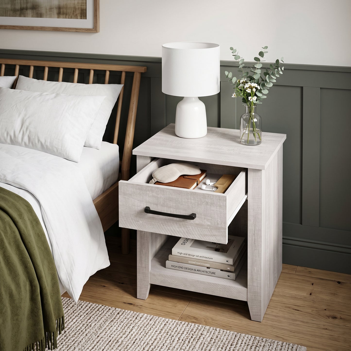 Galano Set of 2 Modern 1-Drawer Nightstands with Open Storage Shelf, 18.9" W x 16.5" D x 20.3" H