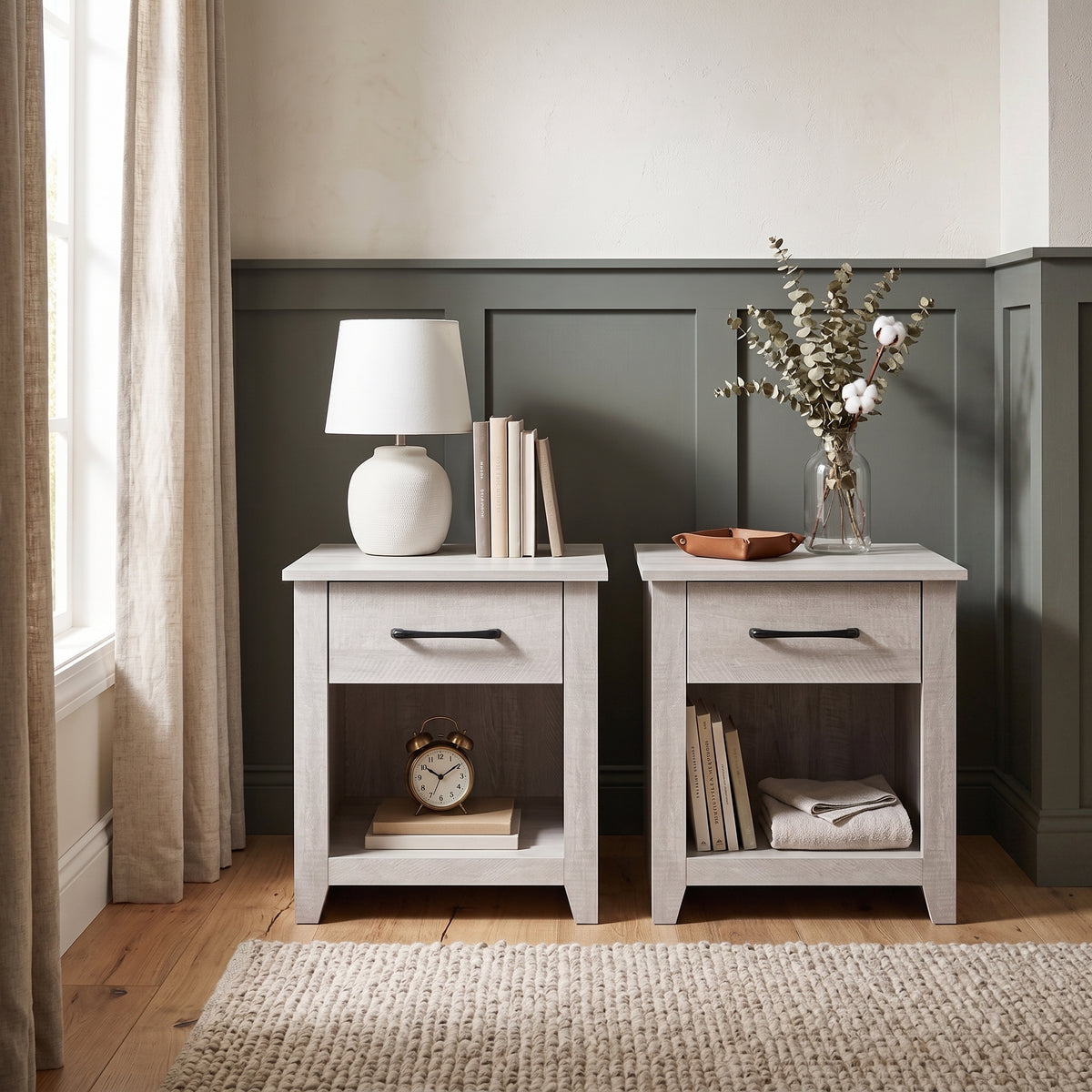 Galano Set of 2 Modern 1-Drawer Nightstands with Open Storage Shelf, 18.9" W x 16.5" D x 20.3" H
