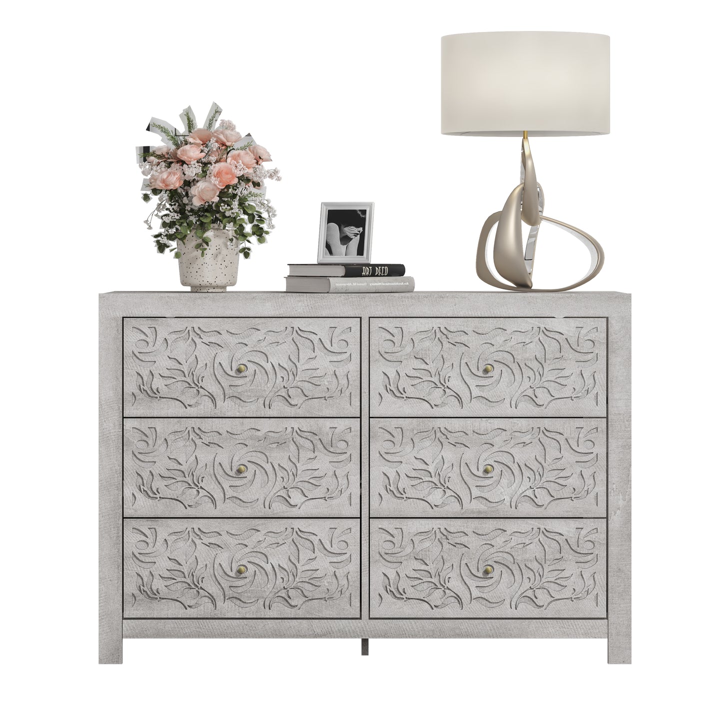 Galano Carved Wood 6-Drawer Dresser 45.4" W × 15.7" D × 32.0" H
