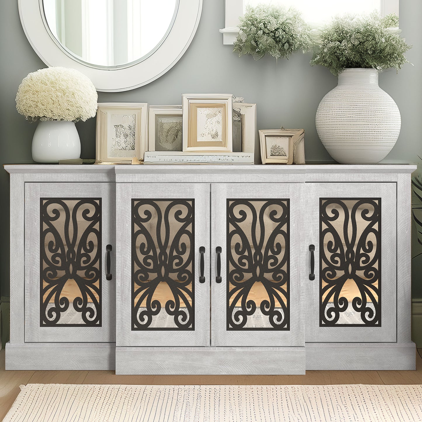 Galano Calidia 4 Door Wide Accent Sideboard - Dusty Grey Oak