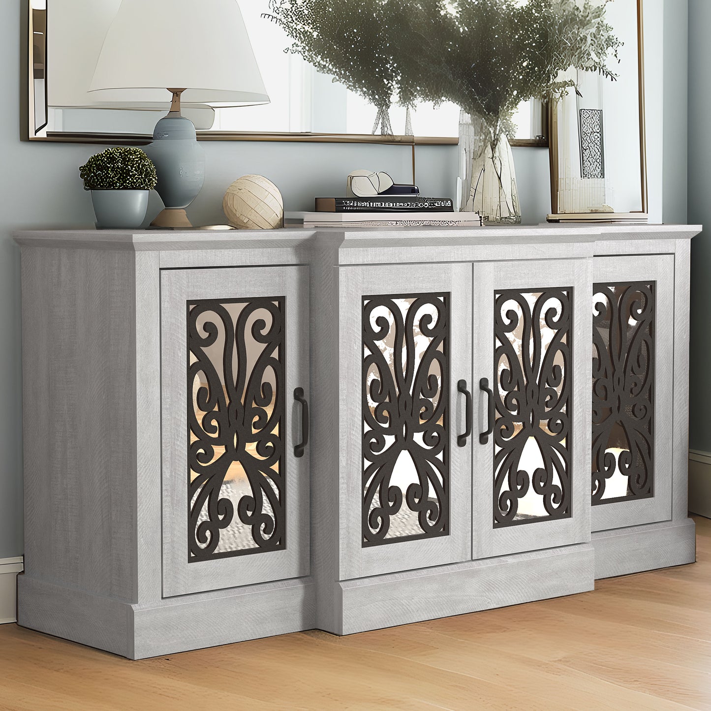 Galano Calidia 4 Door Wide Accent Sideboard - Dusty Grey Oak