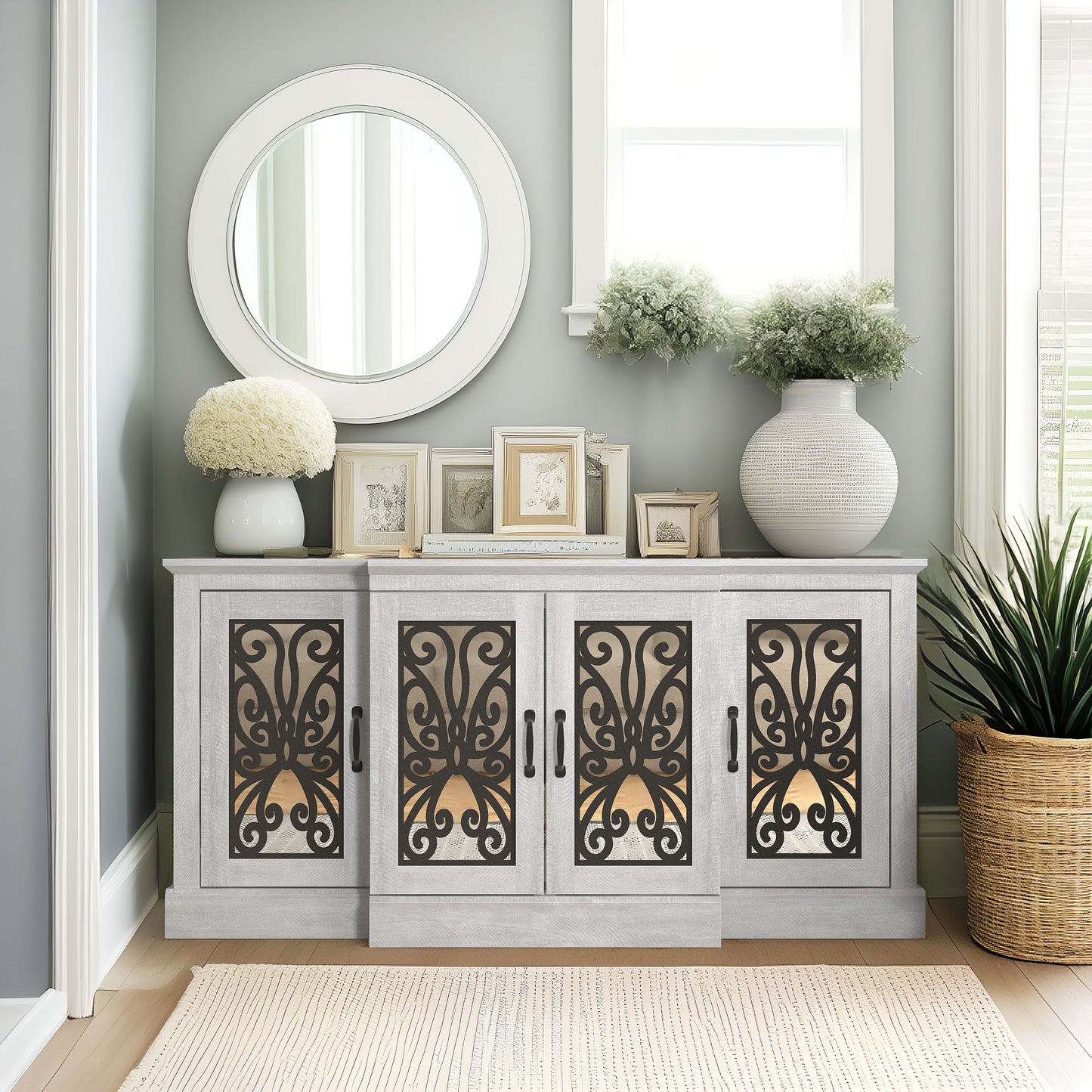 Galano Calidia 4 Door Wide Accent Sideboard - Dusty Grey Oak