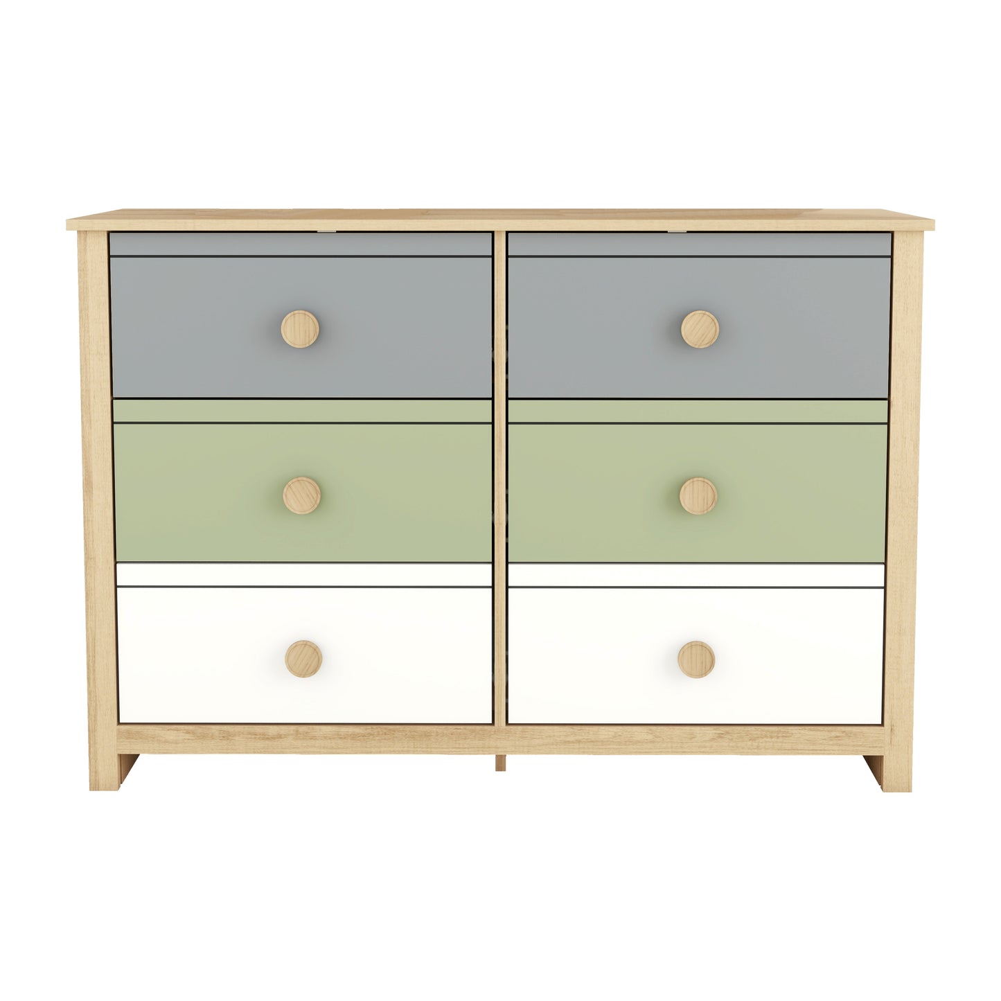 Galano Kids 6-Drawer Dresser with Multi-Tone Fronts in White 46.1" W x 15.8" D x 31.3" H
