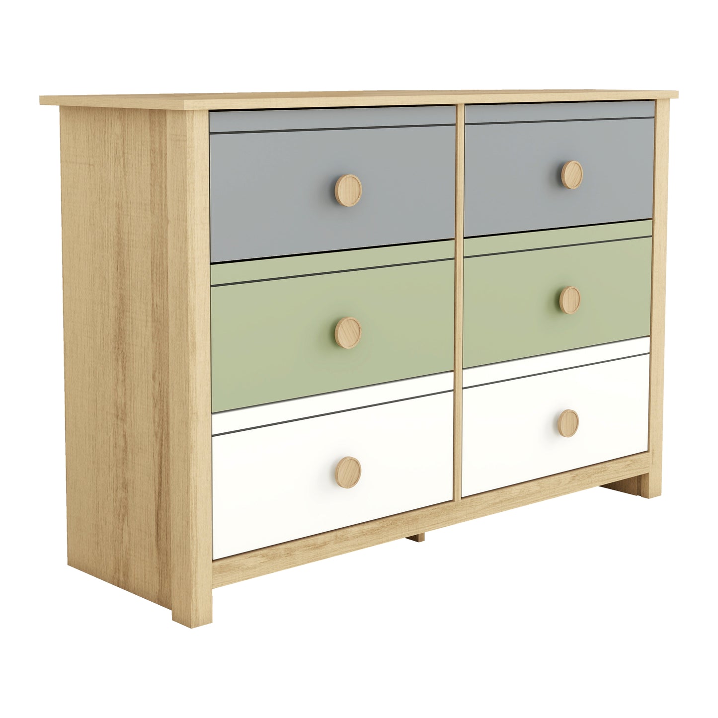 Galano Kids 6-Drawer Dresser with Multi-Tone Fronts in White 46.1" W x 15.8" D x 31.3" H