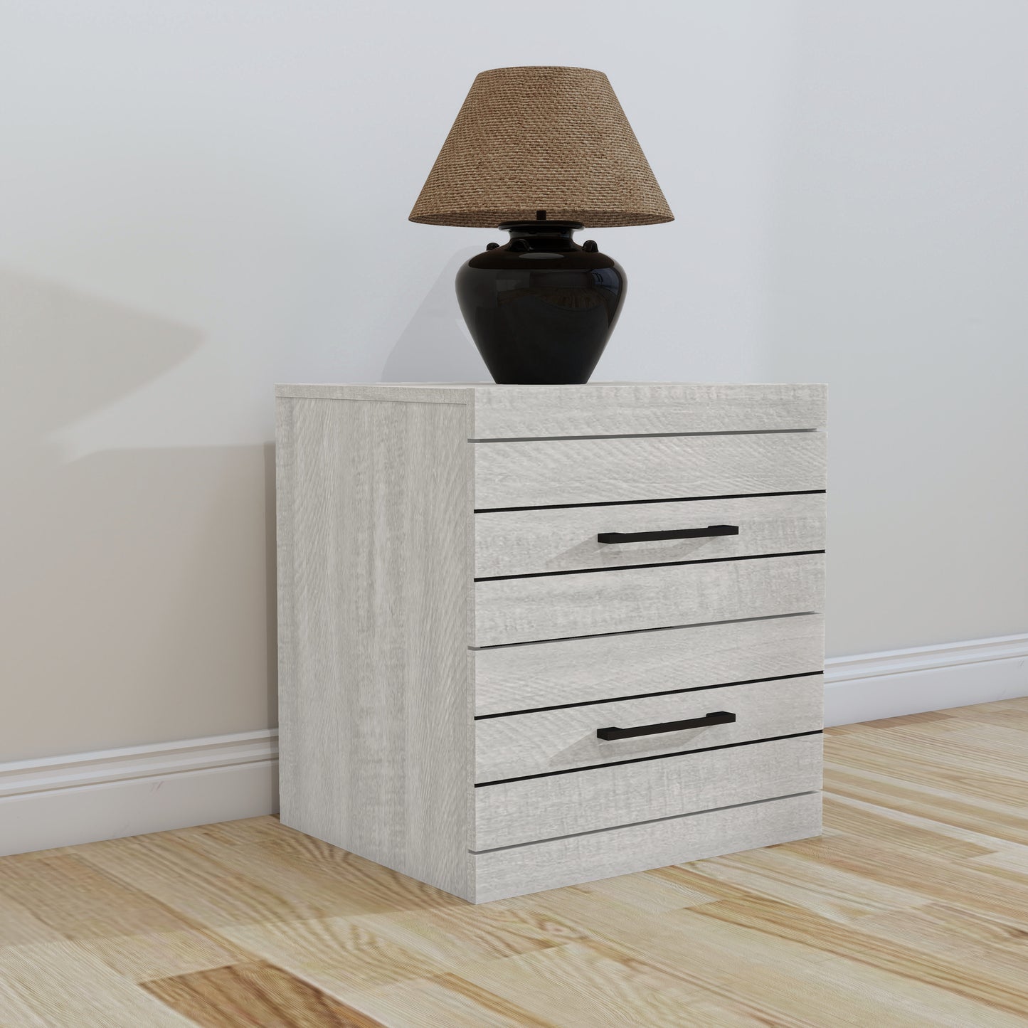 Galano Hamsper 2-Drawer Nightstand with Storage – Dusty Grey Oak