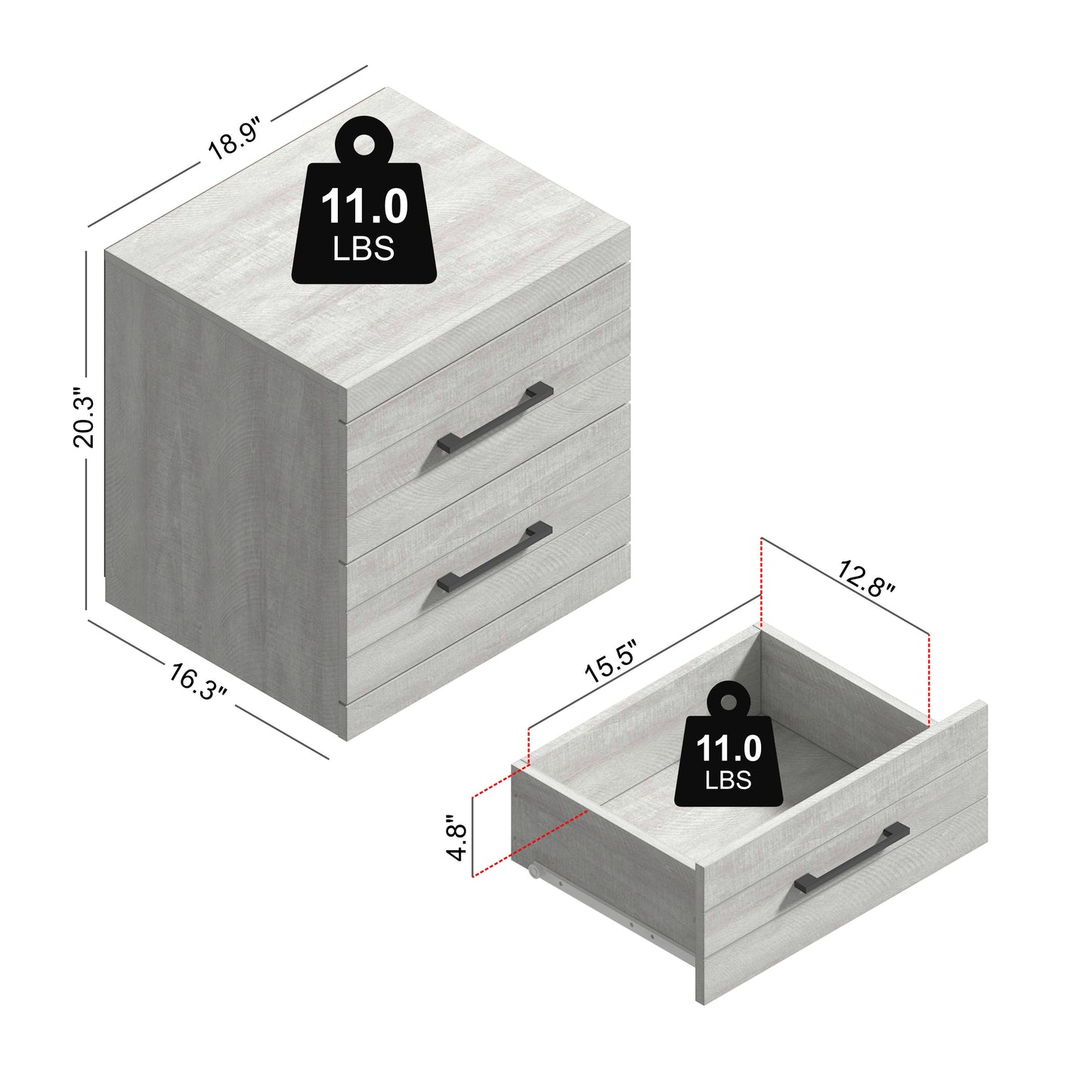 Galano Hamsper 2-Drawer Nightstand with Storage – Dusty Grey Oak