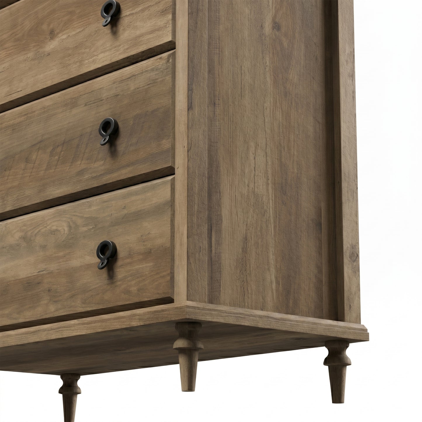 5-Drawer Chest with Interlock and Solid Wood Tapered Legs, Knotty Oak