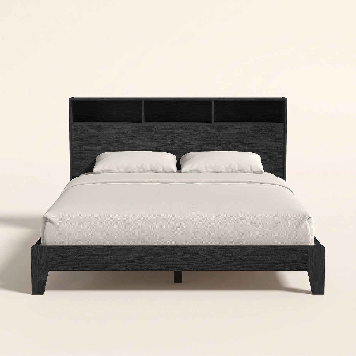 GALANO Queen Platform Bed with Bookcase Headboard and Shelf Storage, 64.5"