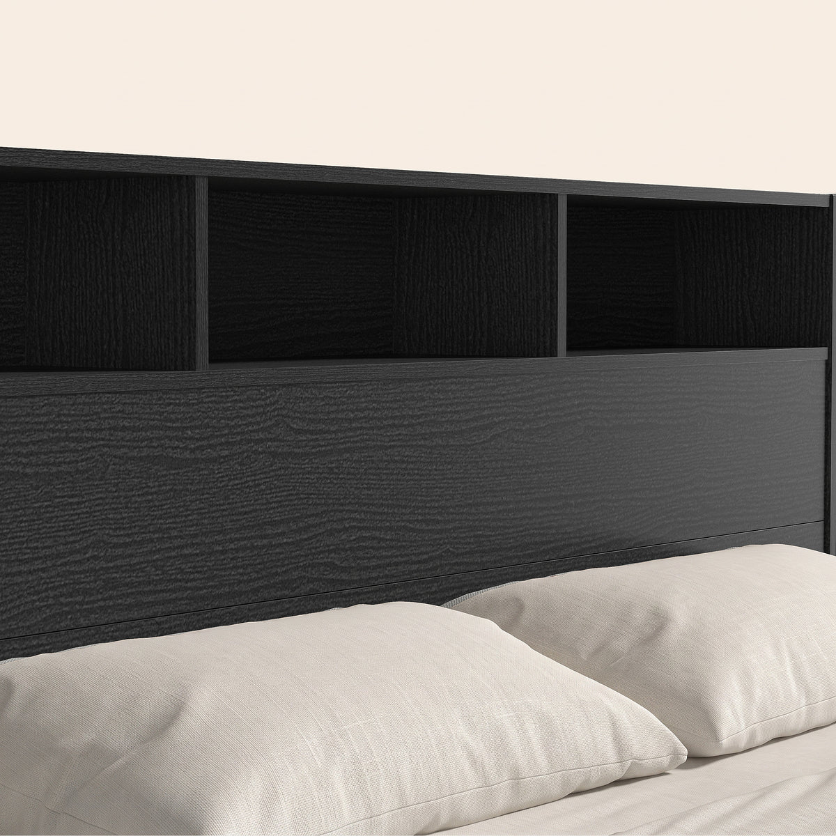 GALANO Queen Platform Bed with Bookcase Headboard and Shelf Storage, 64.5"