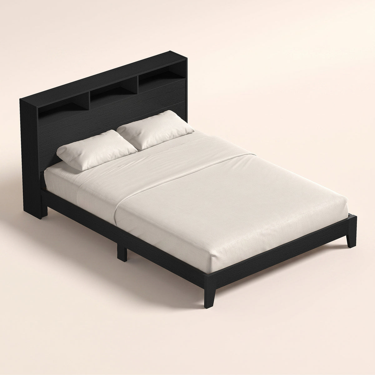 GALANO Queen Platform Bed with Bookcase Headboard and Shelf Storage, 64.5"
