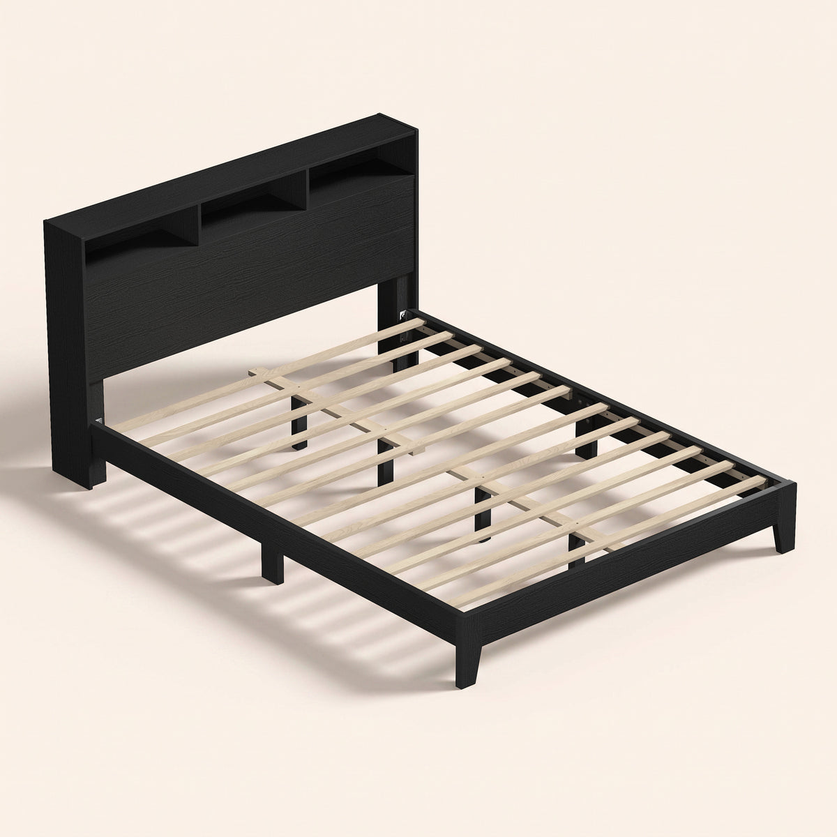 GALANO Queen Platform Bed with Bookcase Headboard and Shelf Storage, 64.5"
