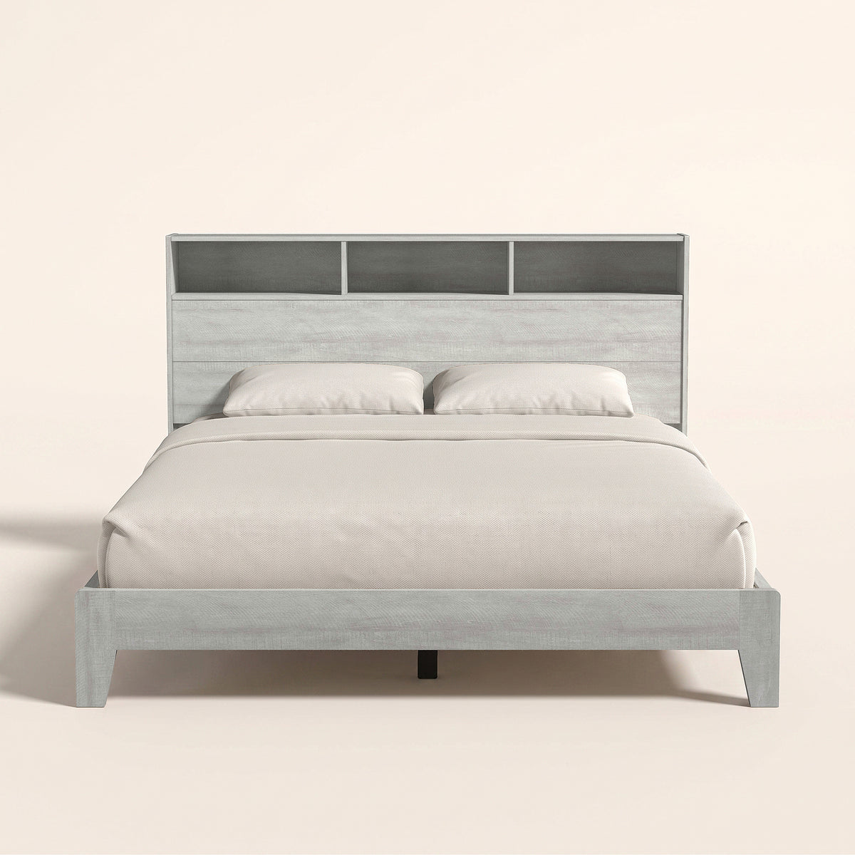 GALANO Queen Platform Bed with Bookcase Headboard and Shelf Storage, 64.5"