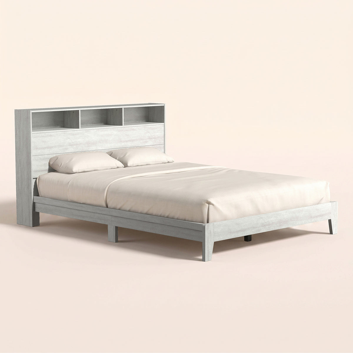 GALANO Queen Platform Bed with Bookcase Headboard and Shelf Storage, 64.5"