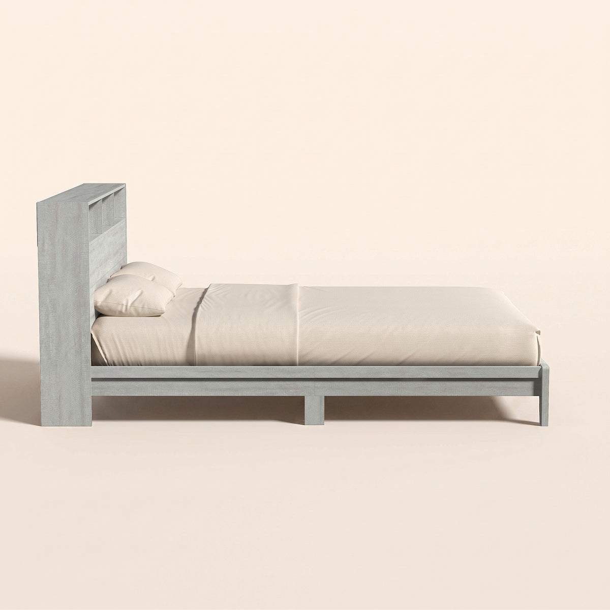 GALANO Queen Platform Bed with Bookcase Headboard and Shelf Storage, 64.5"