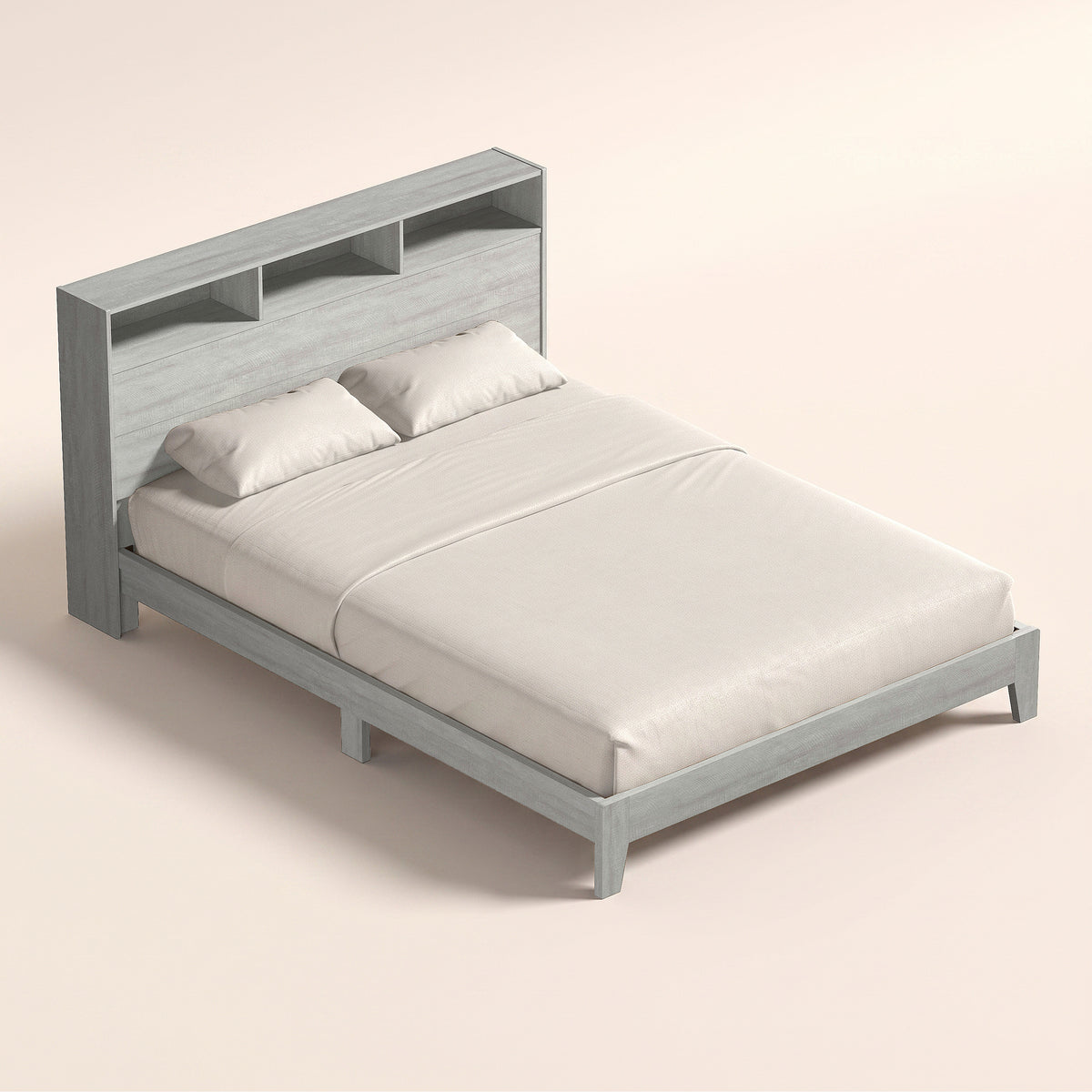 GALANO Queen Platform Bed with Bookcase Headboard and Shelf Storage, 64.5"
