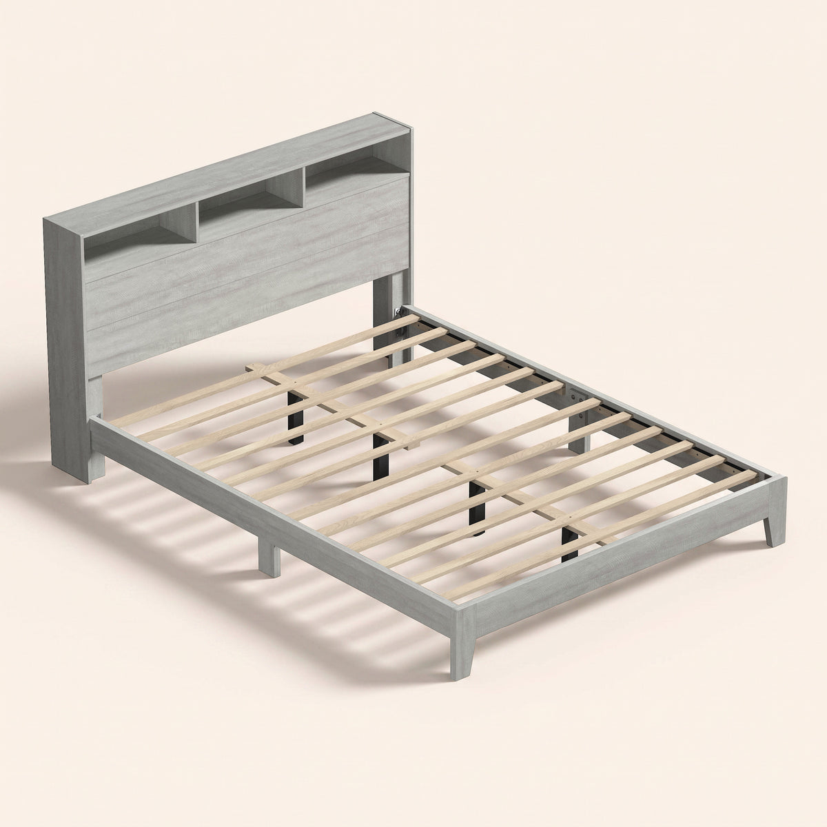 GALANO Queen Platform Bed with Bookcase Headboard and Shelf Storage, 64.5"