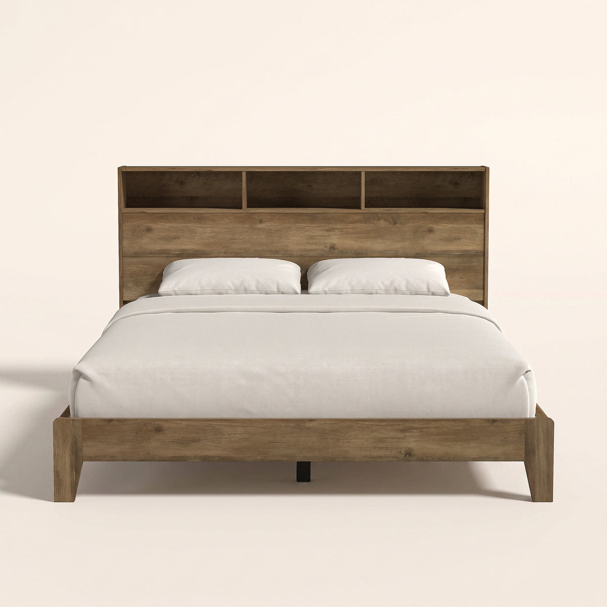 GALANO Queen Platform Bed with Bookcase Headboard and Shelf Storage, 64.5"