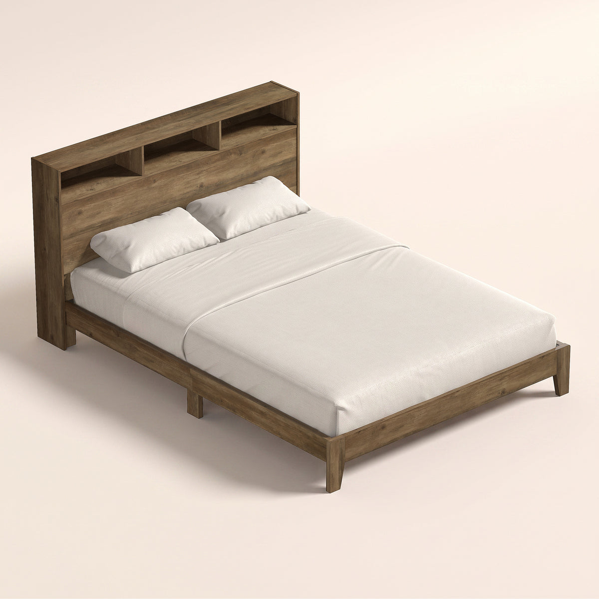 GALANO Queen Platform Bed with Bookcase Headboard and Shelf Storage, 64.5"