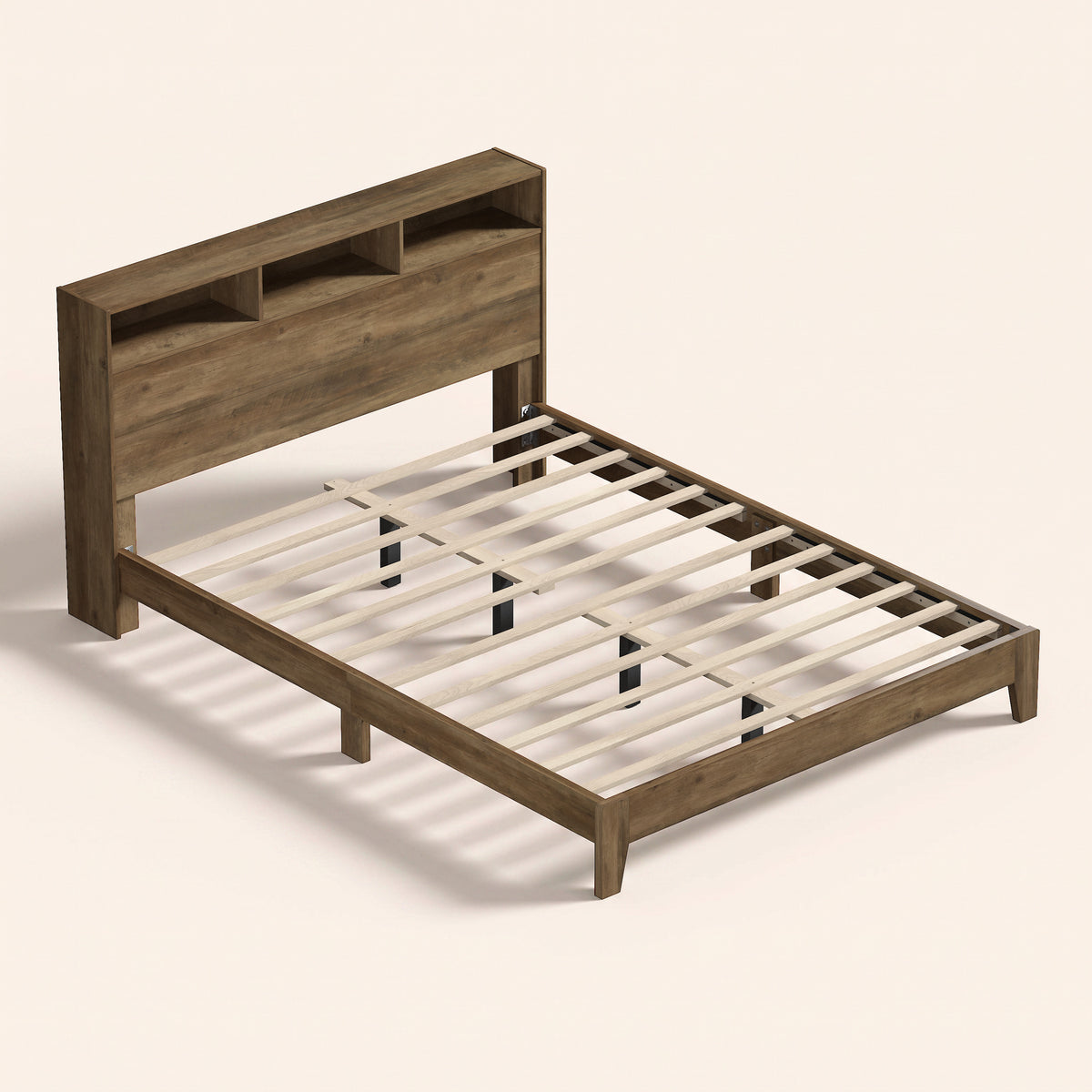 GALANO Queen Platform Bed with Bookcase Headboard and Shelf Storage, 64.5"