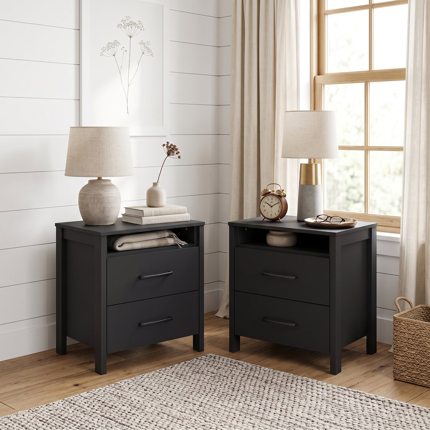 Galano Modern 2-Drawer Nightstand with Open Storage 21" W × 15.7" D × 22.7" H