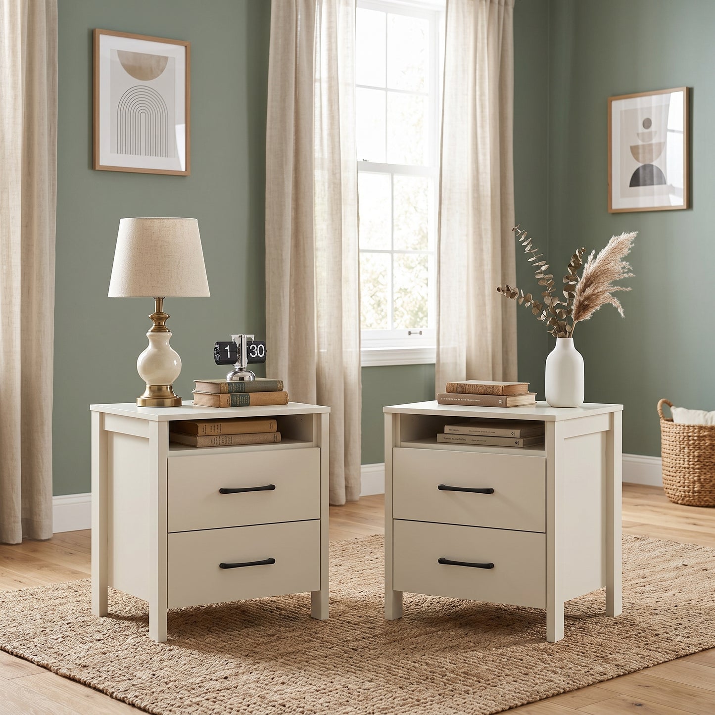 Galano Modern 2-Drawer Nightstand with Open Storage 21" W × 15.7" D × 22.7" H