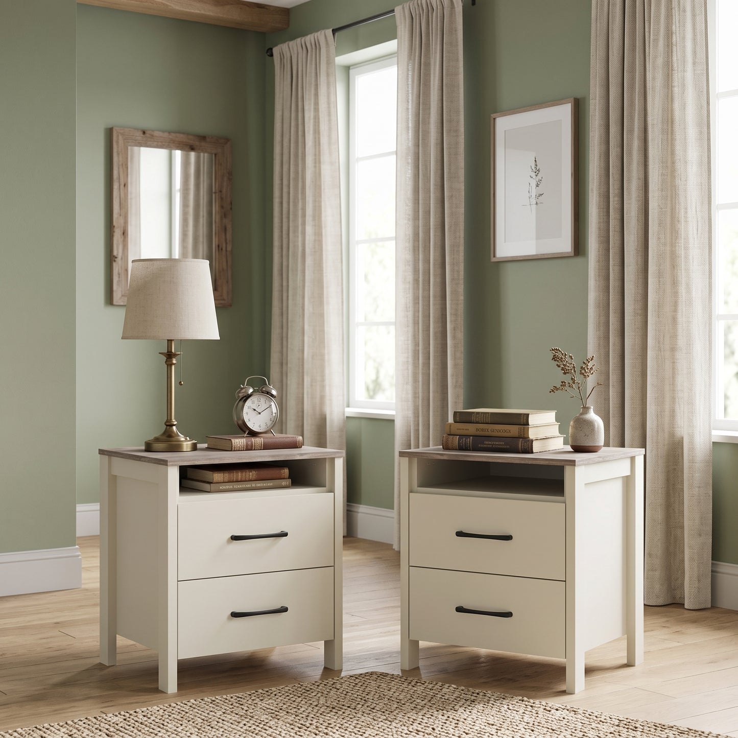Galano Modern 2-Drawer Nightstand with Open Storage 21" W × 15.7" D × 22.7" H
