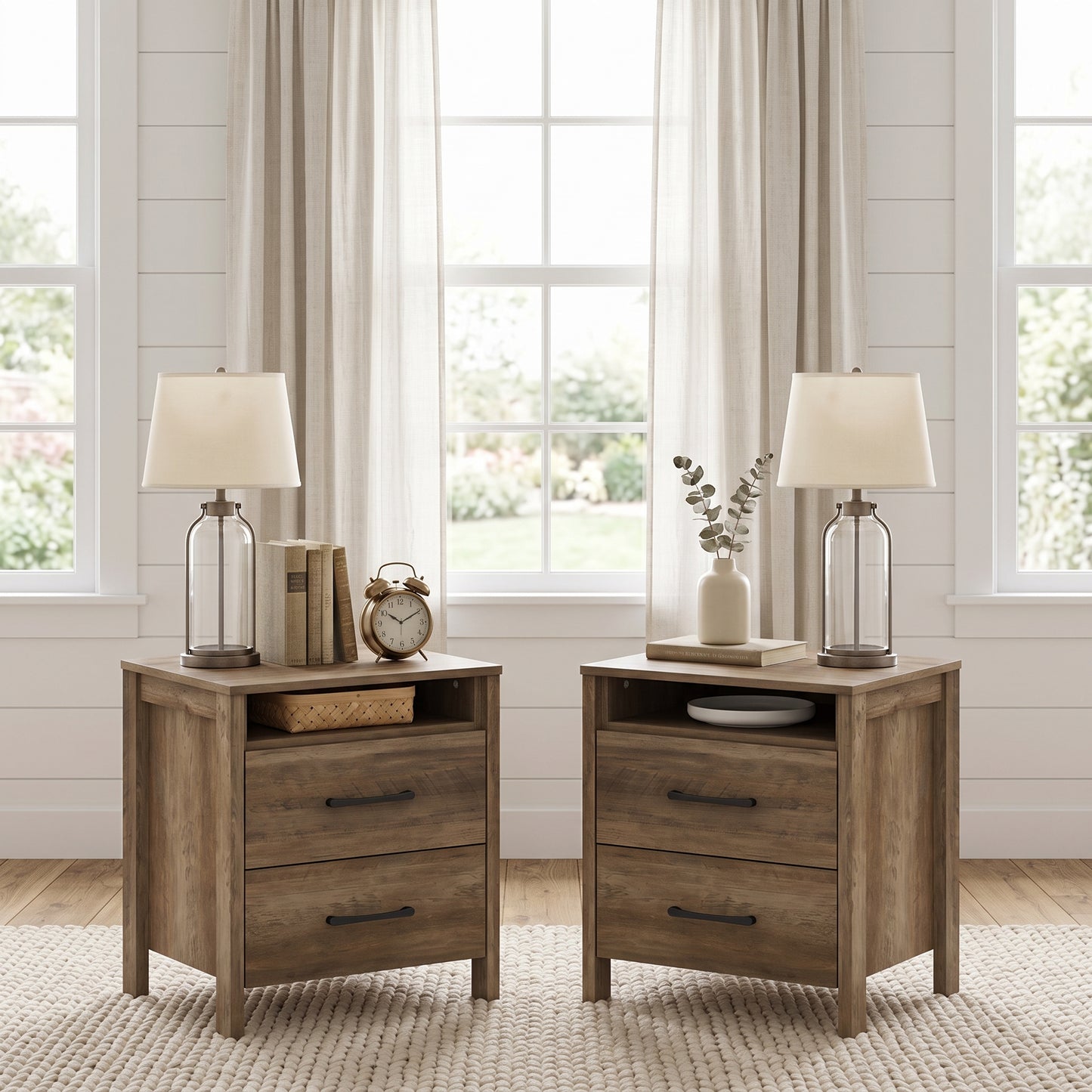 Galano Modern 2-Drawer Nightstand with Open Storage 21" W × 15.7" D × 22.7" H